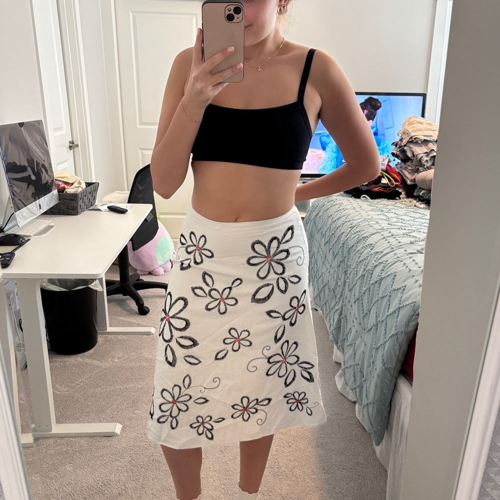 Carole Little Black and White A-Line Midi Skirt